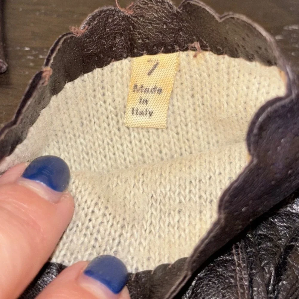 Vintage | Brown Leather Scalloped Edge | Made in‎ Italy | Lined Gloves | Size 7